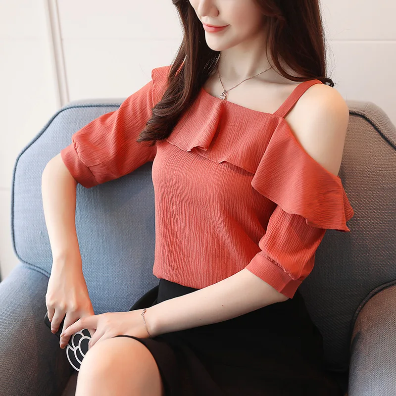 Новинка 2018 Весенняя шифоновая рубашка с коротким рукавом темпераментный милый