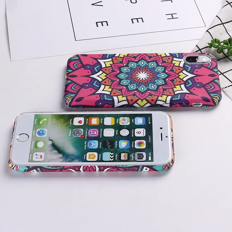Светящийся цветок чехол для iPhone 6 6s 7 Plus Мандала шаблон телефонные чехлы тонкий матовый PC задняя крышка для iPhone X 8 7 6 6s Plus