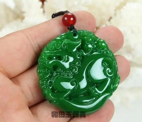 Koraba ювелирные изделия Китай натуральный зеленый JADE Jasper Резьба Дракон Кирин