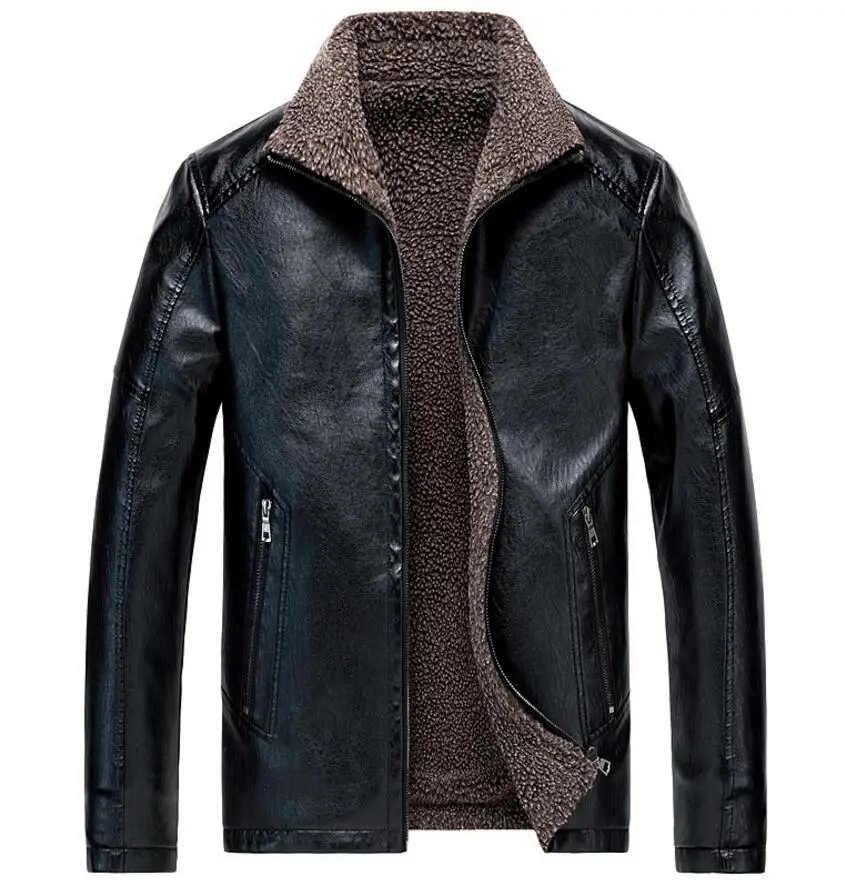 black Мужская кожаная замшевая куртка размера плюс M~ 7XL 8XL, осенняя мотоциклетная мужская зимняя куртка-бомбер из искусственной кожи, верхняя одежда, пальто из искусственной кожи - Цвет: black