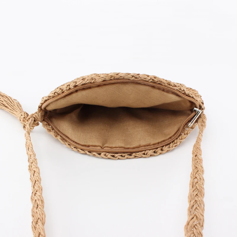 

New Women Hot Straw Beach Bags Female Rattan Handbag Round Ladies Weave Crossbody Messenger Bag Hand Made Round Kintting Bag