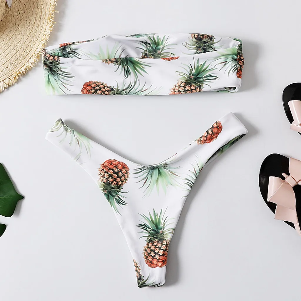 Женский бикини с принтом ананаса сексуальный пляжный купальник низкой талией