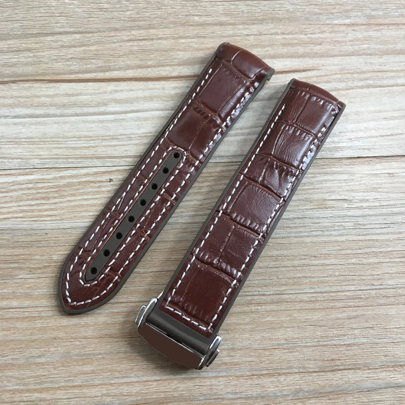20mm 22mm Dark Blue Black Brown Rubber With Leather Watch Band Strap For OMEGA Planet Ocean Seamaster 300 Speedmaster Bracelet