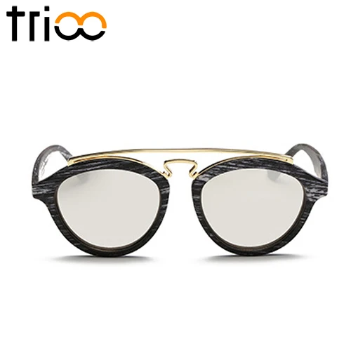

TRIOO Wood Pattern Design Women Sunglasses Small Round Mirror Sun Glasses Ladies Mirror 14 Colors lunette de soleil