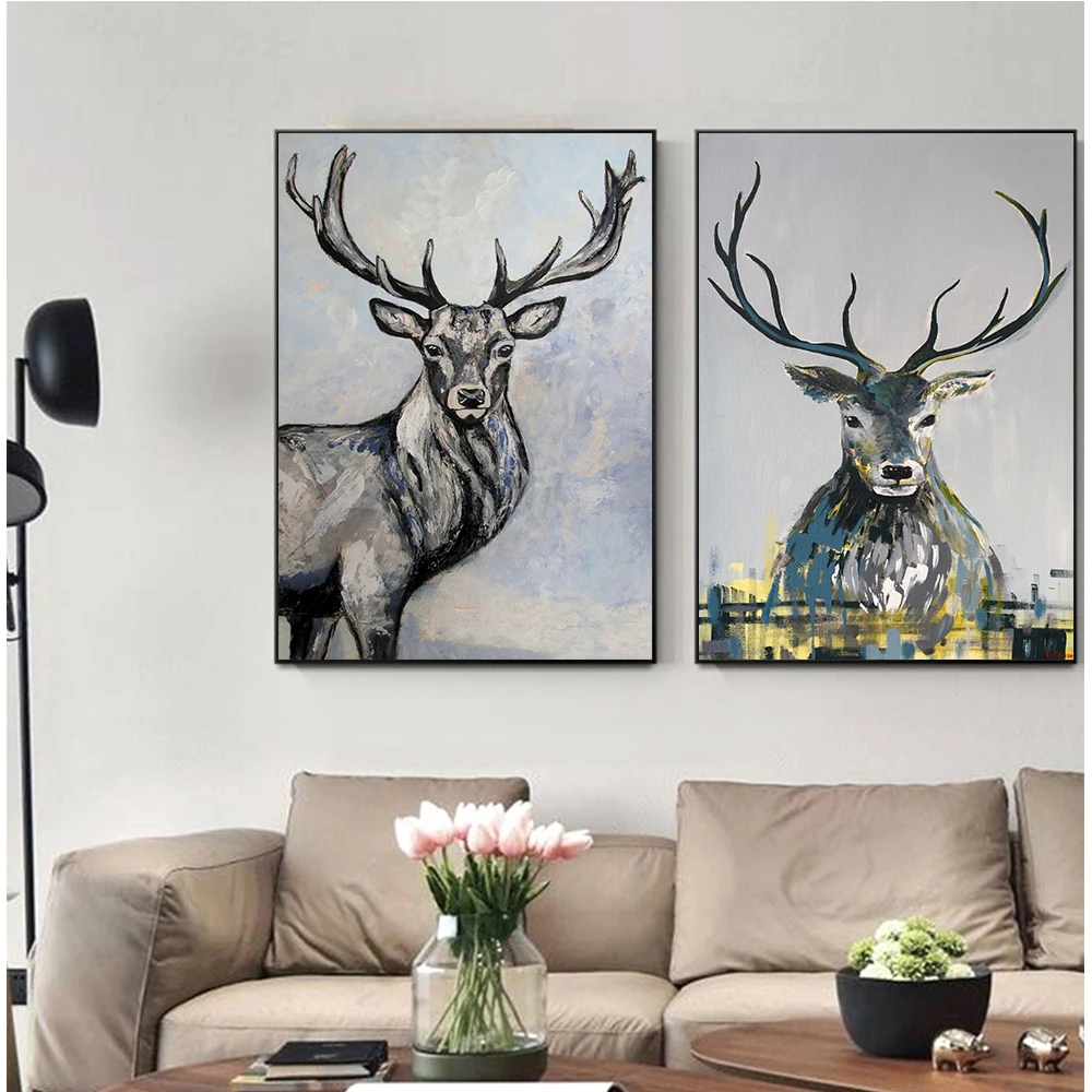 Плакаты и принты настенные картины с животными рисунок на холсте живопись оленем