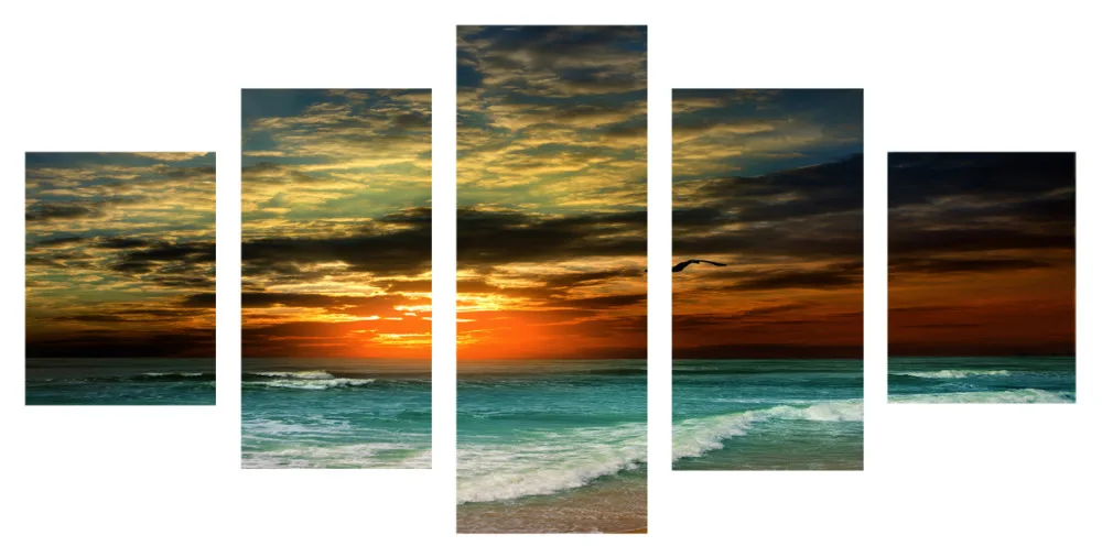 5 панелей пейзаж холст установка солнце морской печать картина современный стены