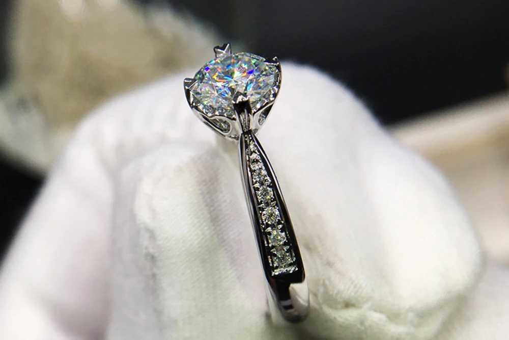 Чистое Белое золото 14 к 1ct 2ct 3ct Moissanite кольцо VVS1 Круглый бриллиант огранка кольцо в форме сердца обручальное кольцо на головщину