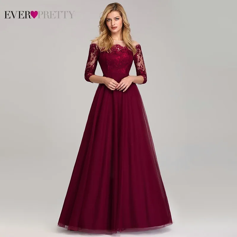 Элегантные Бордовые Платья для подружки невесты Ever Pretty Lace o-образным вырезом