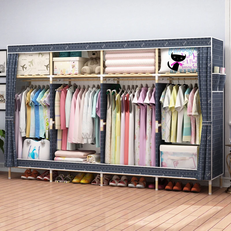 

Simple modern economy wardrobe assembly cloth wardrobe Oxford fabric solid wood wardrobe storage cabinet