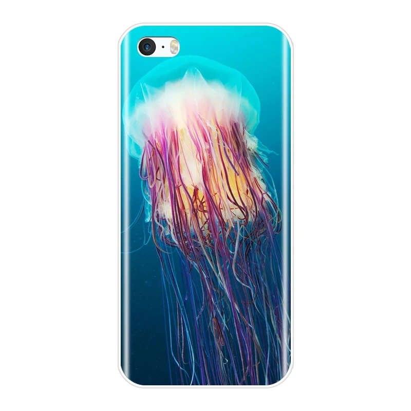 Чехол для iPhone 4 4S 5 5C 5S SE силиконовая Мягкая синяя Медуза Ovean морское животное