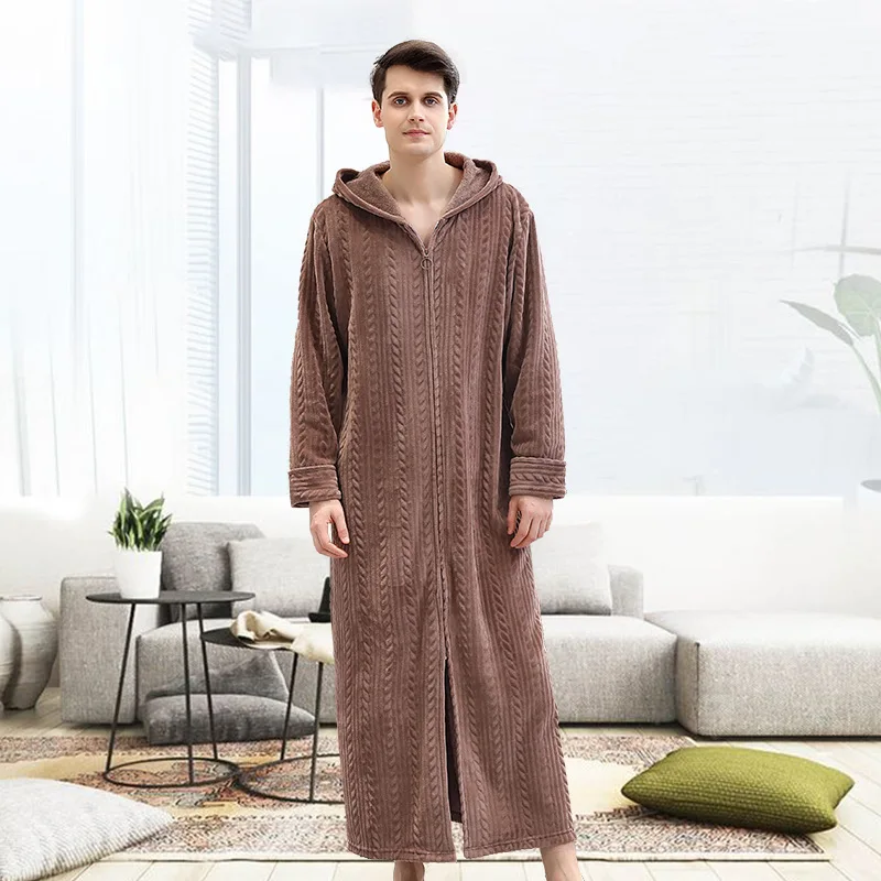 men robe Женские теплые халаты на молнии, бархатный длинный халат, фланелевая ночная рубашка для мужчин и женщин, утолщенный фланелевый Халат-кимоно - Цвет: men robe