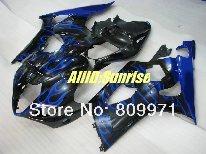 ABS синий цвет пламени черный обтекатель для SUZUKI GSXR1000 2003 2004 GSX R1000 K3 03 04|full fairings|gsxr1000