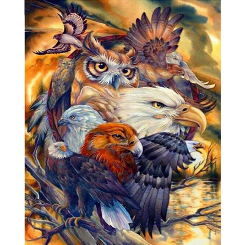 Алмазная мозаика картина с птицами Орлом совой полноразмерный квадратный узор