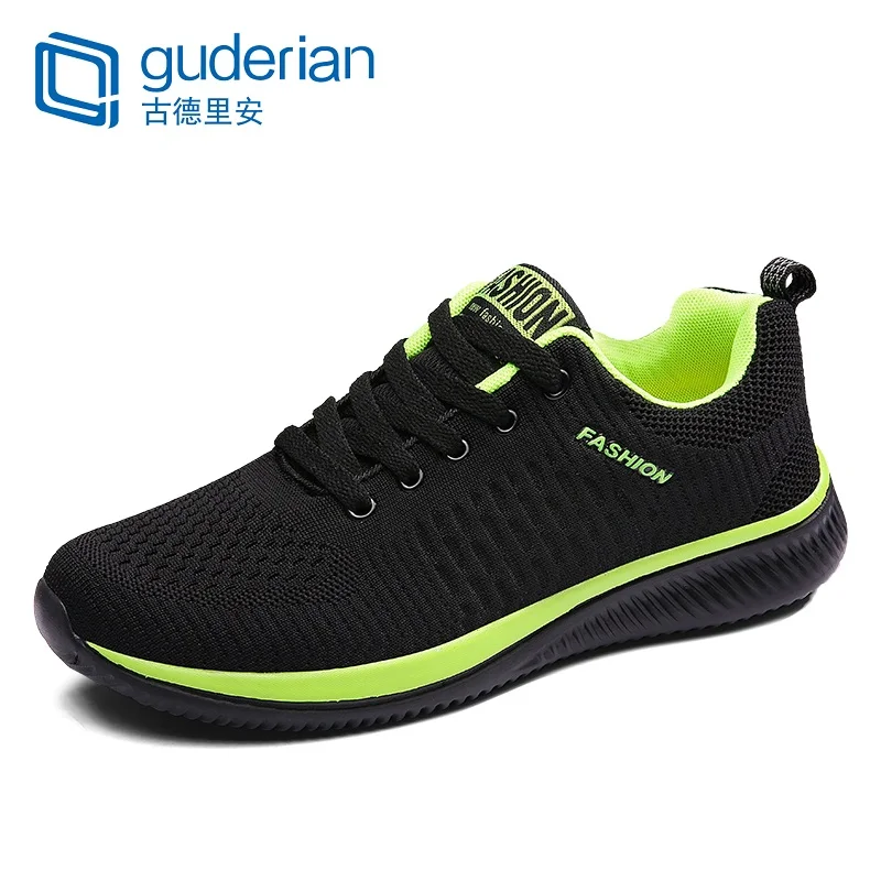 GUDERIAN New Mesh Men Casual Shoes Lace-Up Lightweight Men Shoes Tenis Feminino Comfortable Breathable Walking Shoes Sneakers - Цвет: Зеленый