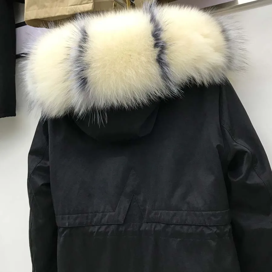 

Real Fur Coat Long Parka Outerwear Natural Fox Fur raccon fur Collar Winter Jacket new fashion warm Real rabbit fur liner Park