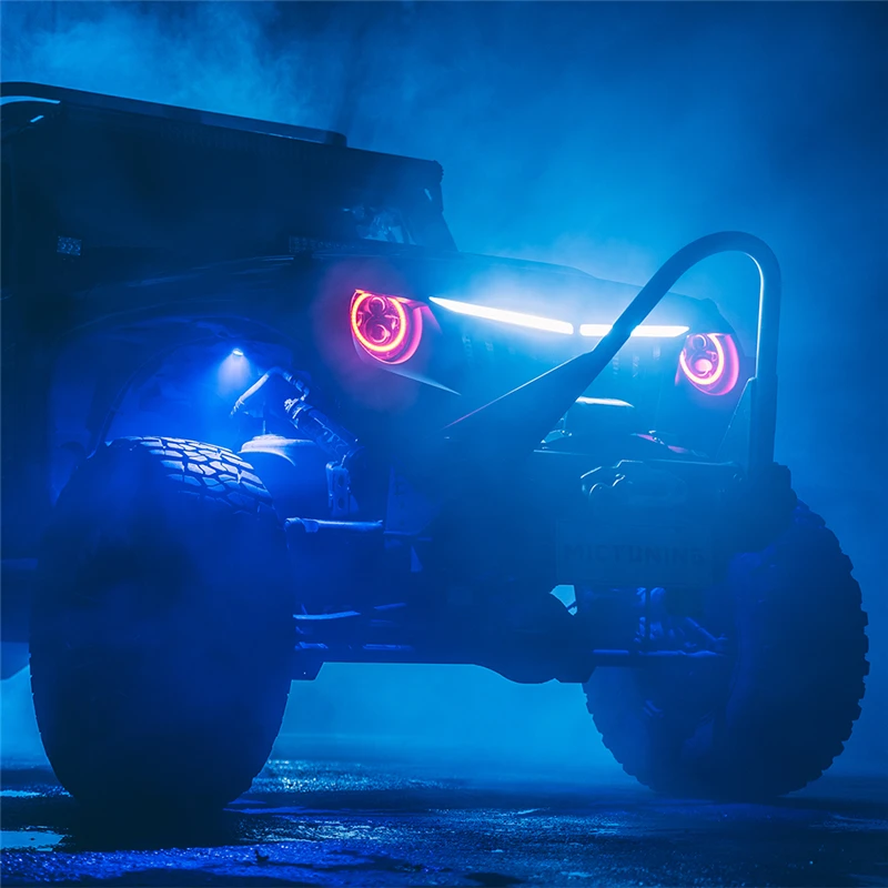 MICTUNING 7 ''круглый 80 Вт фары RGB Halo светодиодный налобный фонарь Ангел глаз с Bluetooth управление DRL Hi/Lo луч для Jeep Wrangler JK LJ