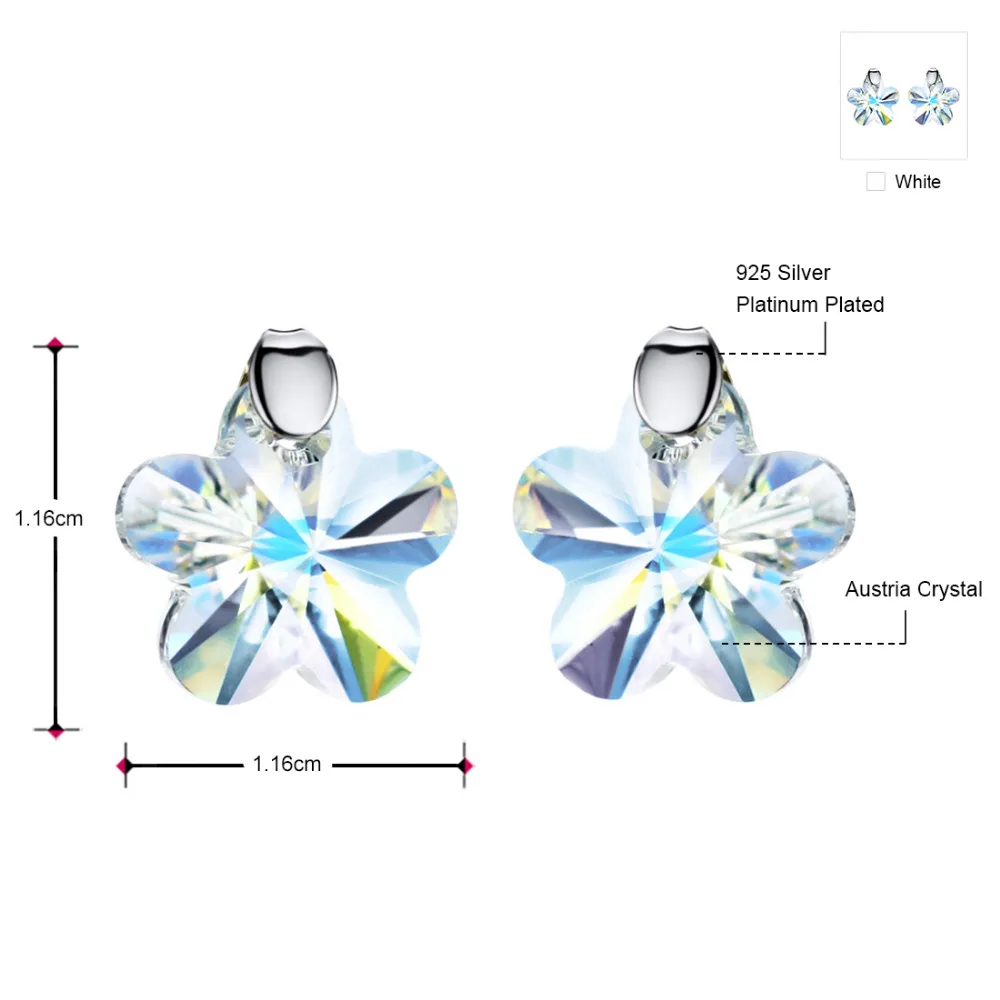 Серьги гвоздики Neoglory с австрийским кристаллом и покрытием из серебра пробы милые
