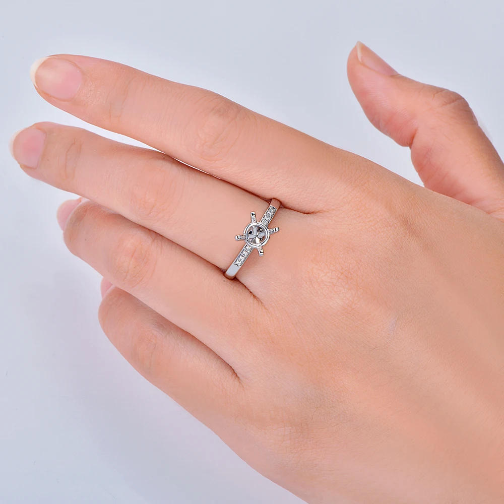 Caimao 7mm Round Shape 14kt White Gold Natural Full Cut Diamond Engagement Ring Semi Mount Settings