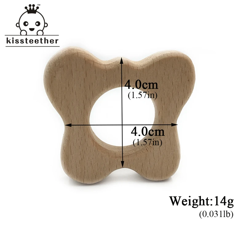Mordedor de madera de haya org&aacute;nico hecho a mano, mariposa Natural, colgante personalizado, respetuoso con el medio ambiente, seguro, juguetes para beb&eacute;s-4