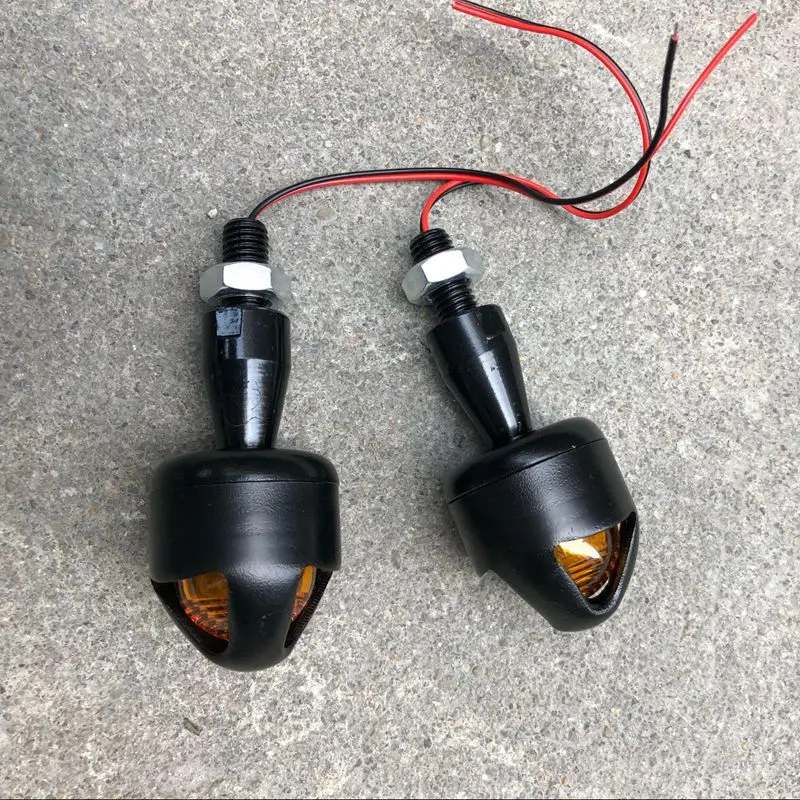 2Pcs Universal Metal Black Amber Bulb Lens Light Motorcycle Turn Signal Lamp Indicator Blinker Cafe Racer Chopper Dirt Bike |