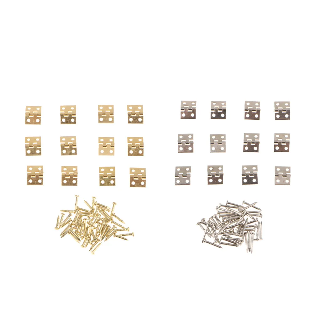 24Pcs Small Mini Metal Hinges Jewellery Box Dollhouse Hinge with Screws 8x10mm Golden and Silver Color | Обустройство дома