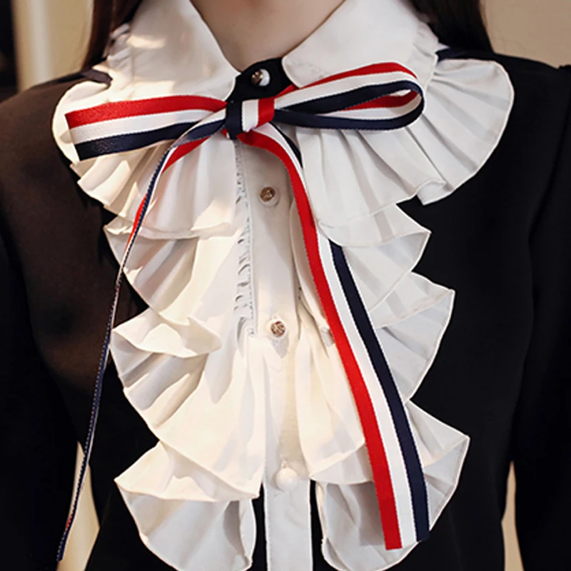 

Chiffon shirt with long sleeves dress 2019 with the new school of autumn wind bows render unlined upper garment to coat