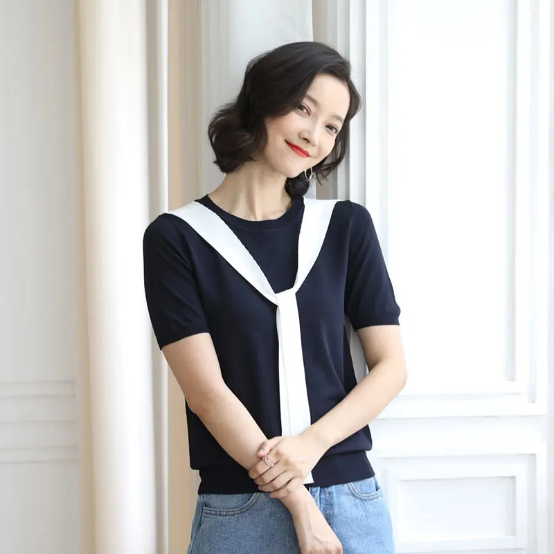 Suvance 2019 Summer Office Lady Knitted O Neck 3 Solid Color Short Sleeve Thin Sweater Size S-xl Women Loose Pullover Jl-hy1929 | Женская