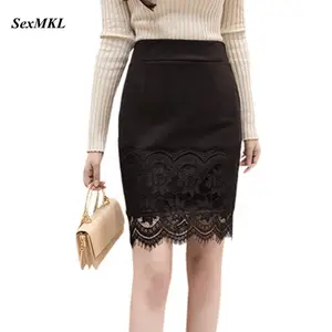 Юбка-мини женская кружевная с высокой талией, Черная