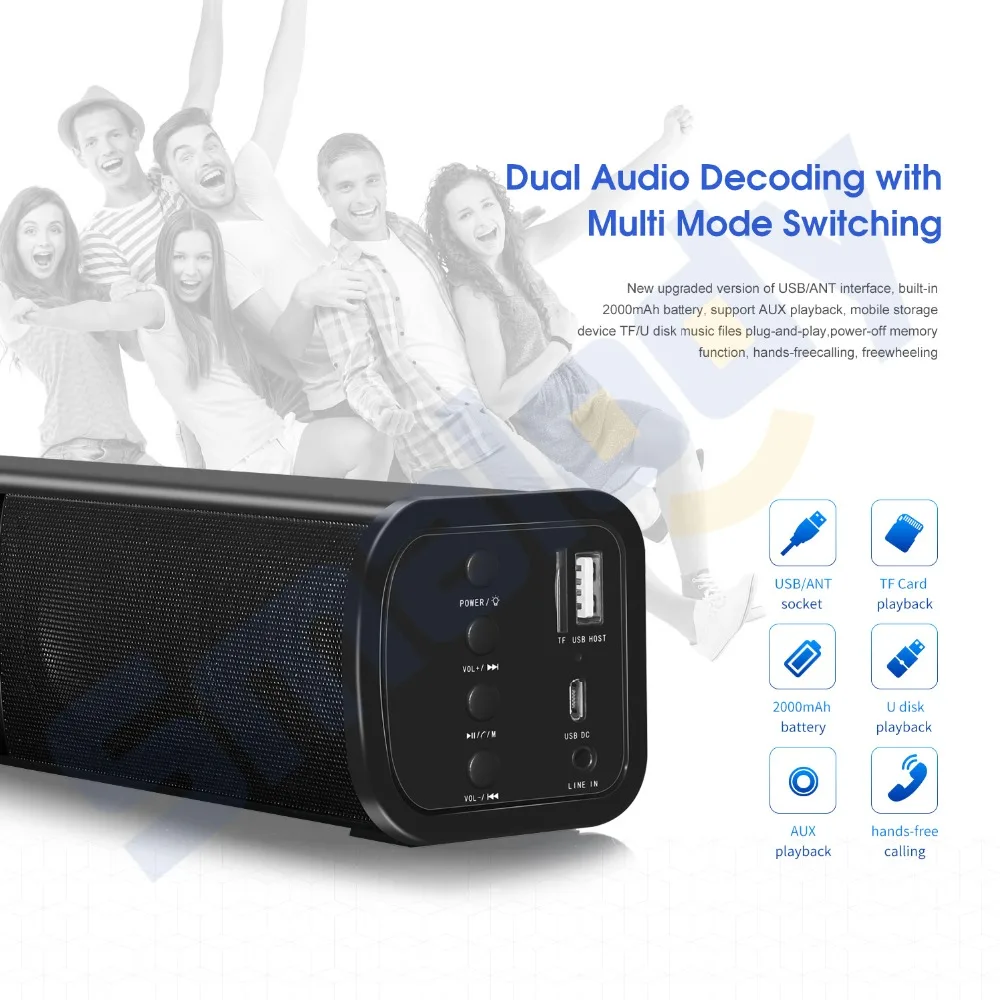Smalody беспроводной Bluetooth портативный динамик мощный 10 Вт бас светодиодный свет