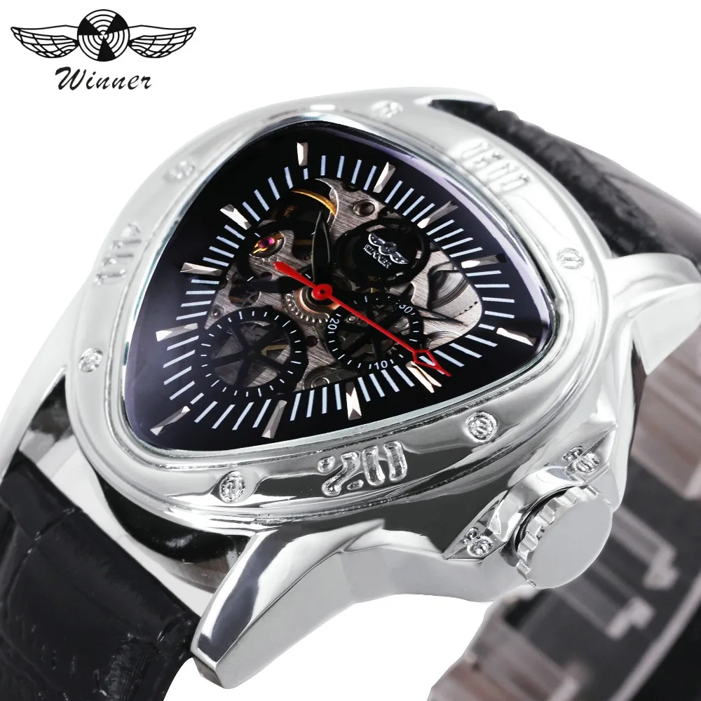 WINNER уникальные модные мужские автоматические механические часы кожаный ремешок