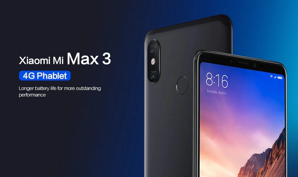 Xiaomi Mi Max 3, 4 ГБ, 64 ГБ, Восьмиядерный большой дисплей Snapdragon 636, 5500 мА/ч, легко использовать одной рукой, смартфон Max3