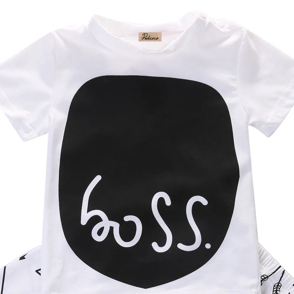 Комплект одежды для новорожденных мальчиков и девочек футболка с принтом Boss топ