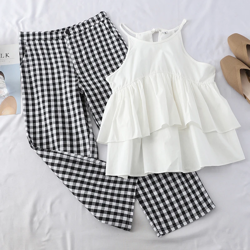 Женская одежда Мода Лето 2019 новый модный костюм женский жилет + клетчатые широкие