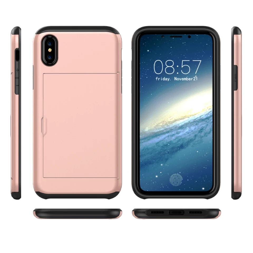 Шок Зондского слайд слот для карты держатель чехол телефона iPhone X Силиконовый