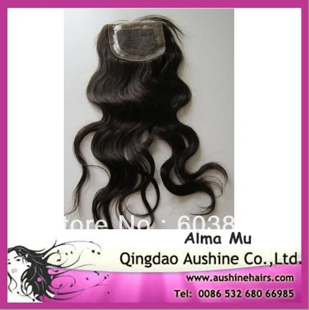 14 inch indian Virgin Hair 4x4 top Lace Closure with PU around |