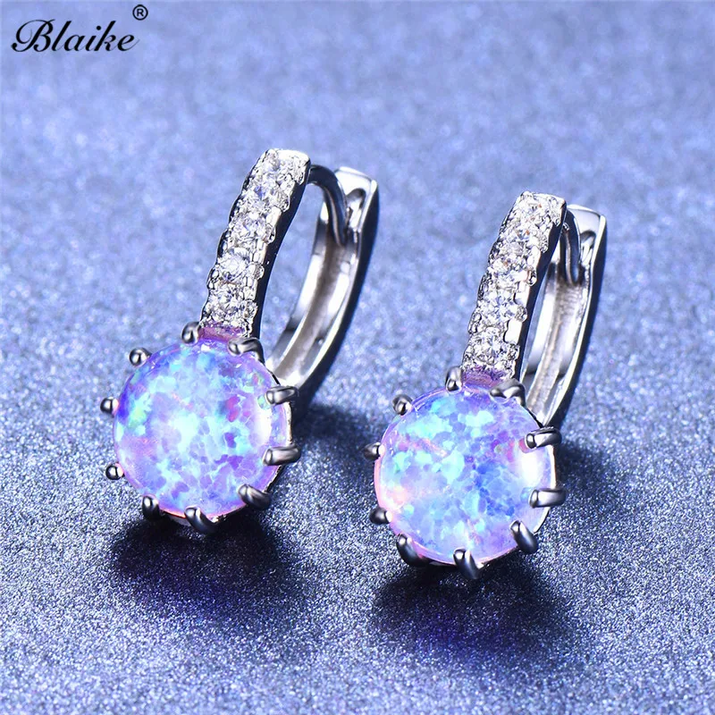 Blaike, мистические Круглые Женские серьги-кольца, 925 серебро, фиолетовый, розовый, белый, синий, огненный опал, серьги в стиле бохо, свадебные пирсинг, ювелирное изделие