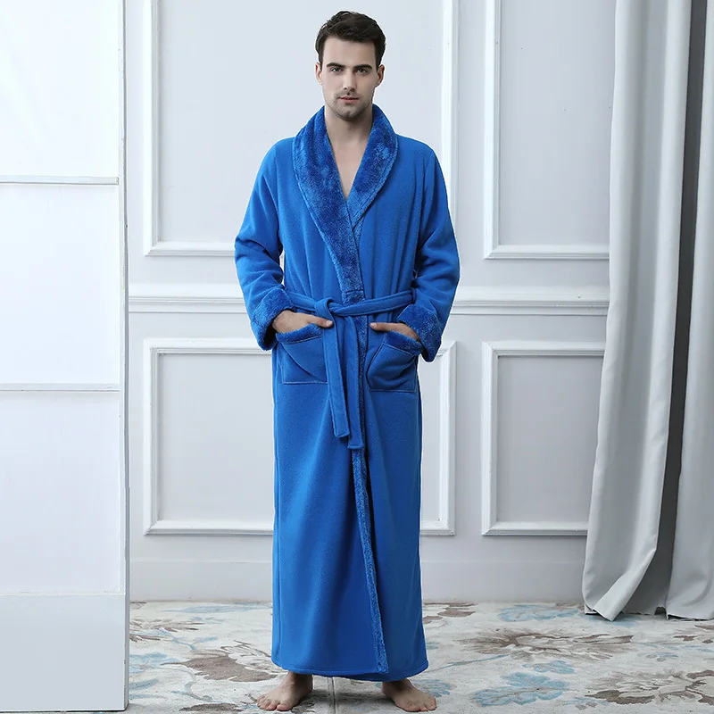 men robe blue Женский зимний удлиненный плотный фланелевый банный халат, мягкий пеньюар, сексуальный теплый халат для мужчин, халат для подружки невесты, Свадебный Халат - Цвет: men robe blue