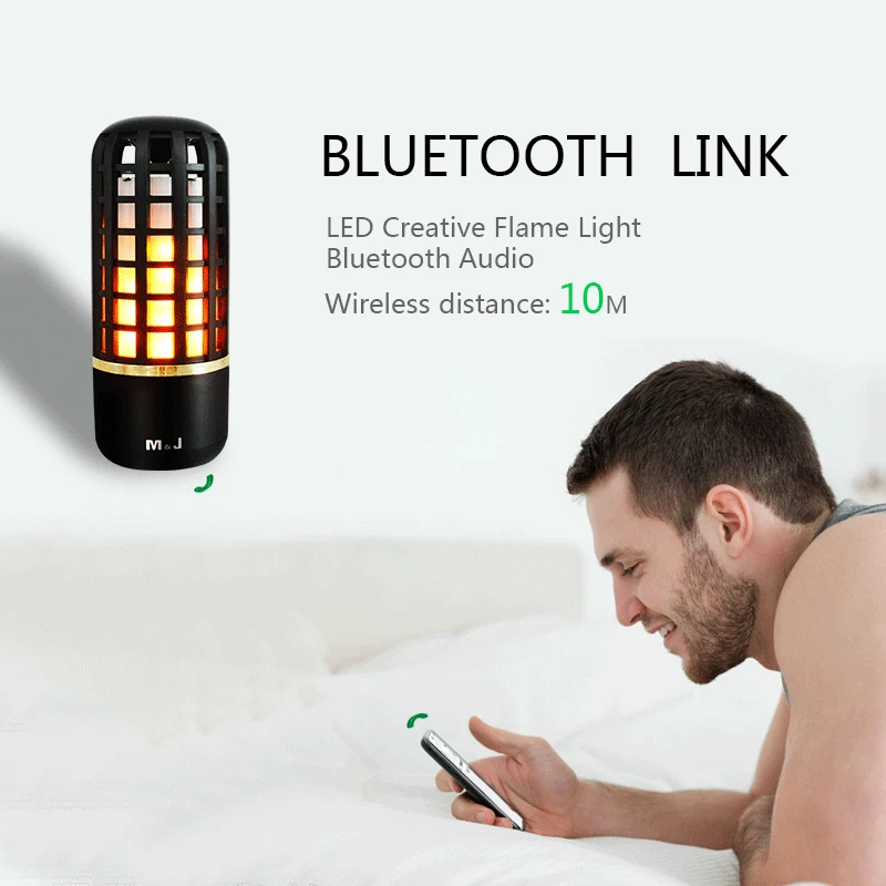Хит! M & J портативный TWS bluetooth динамик открытый TF беспроводной mp3 LED пламя лампа