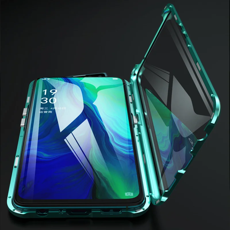 Чехол из закаленного стекла с магнитной адсорбцией для OPPO Reno 6,4 6,6, задняя крышка из закаленного стекла на магните 360, чехол с полной защитой