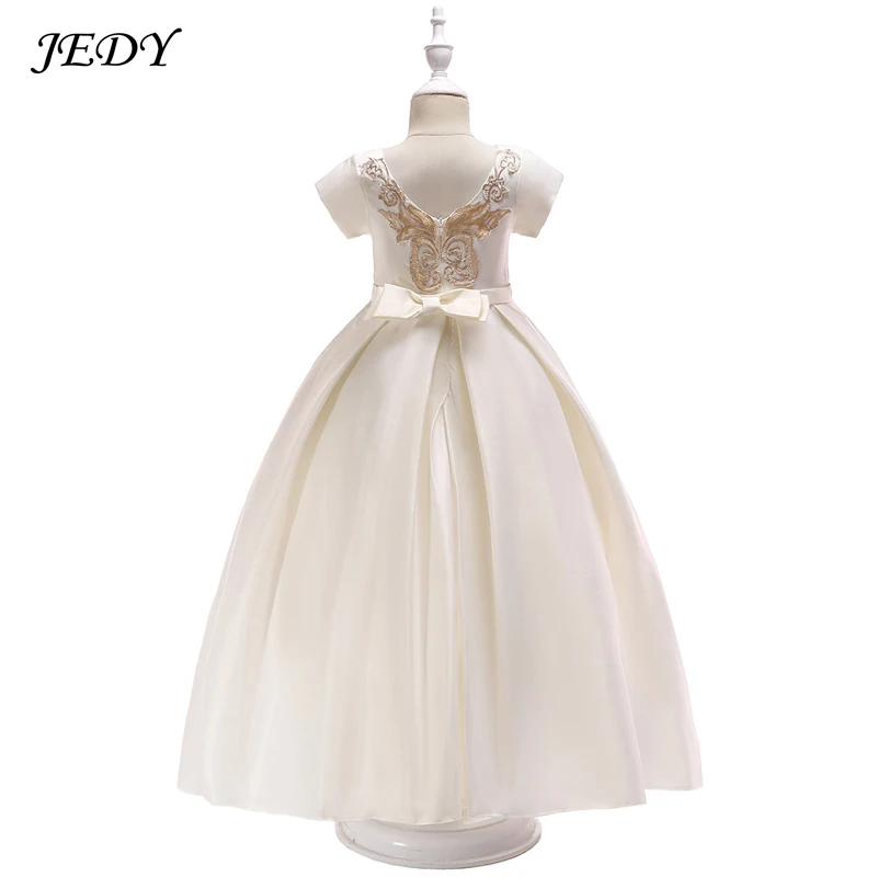5 To 17 Years Old Girls Satin Embroidered Full Dress Elegant Kids Princess Wedding Party Long Dresses Baby Host Costume 2019 New | Детская