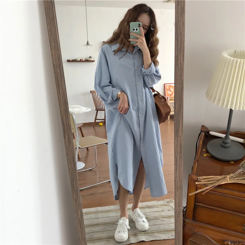 Винтажное осеннее длинное платье рубашка с длинными рукавами отложной воротник