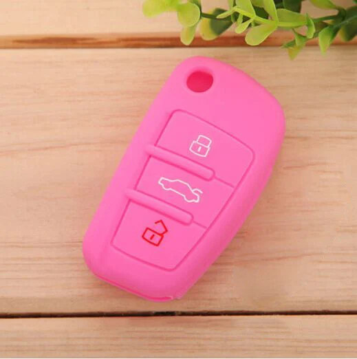 Pink Силиконовые ключи крышка подходит для Audi a1 a3 a4 a5 a6 a7 a8 r8 Tt s5 s6 s7 s8 Sq5 q5 q7 Rs5 раза удаленное ключ брелок чехол Брелок - Название цвета: Pink