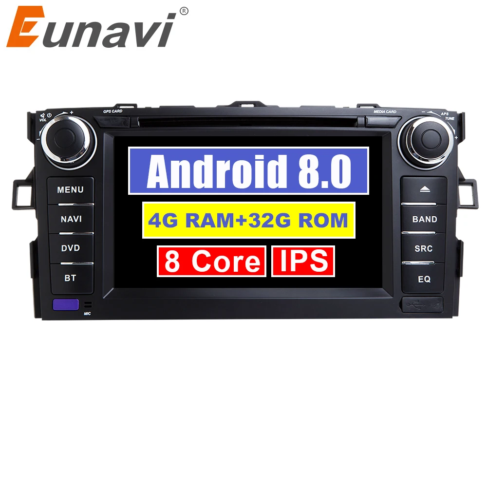 Eunavi Восьмиядерный 7 ''Android 8 0 автомобильный dvd плеер с двумя цифровыми входами