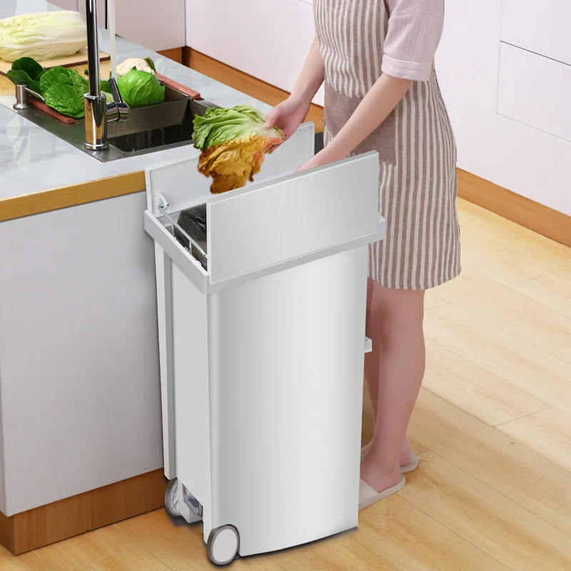 

20L Kitchen Garbage Trash Can Poubelle With Wheels Strong Plastic Pedal Waste Trash Bin For Toilet Dustbin With Trash Bag Holder