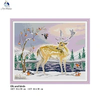 elk and birds counted print on canvas dmc 14ct 11ct cross stitch kits embroidery needlework set hand made crafts home decor