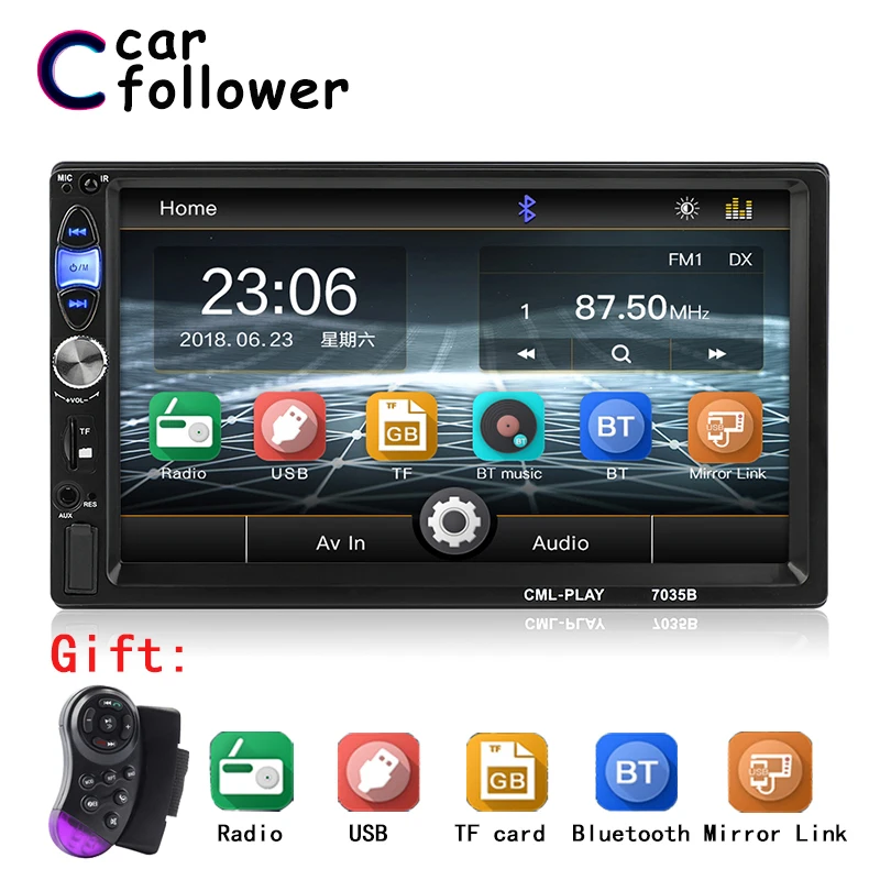 Авторадио Bluetooth FM сабвуфер автомобильный MP5 плеер AUX USB SD 2 Din радиоприемник 7 дюймов