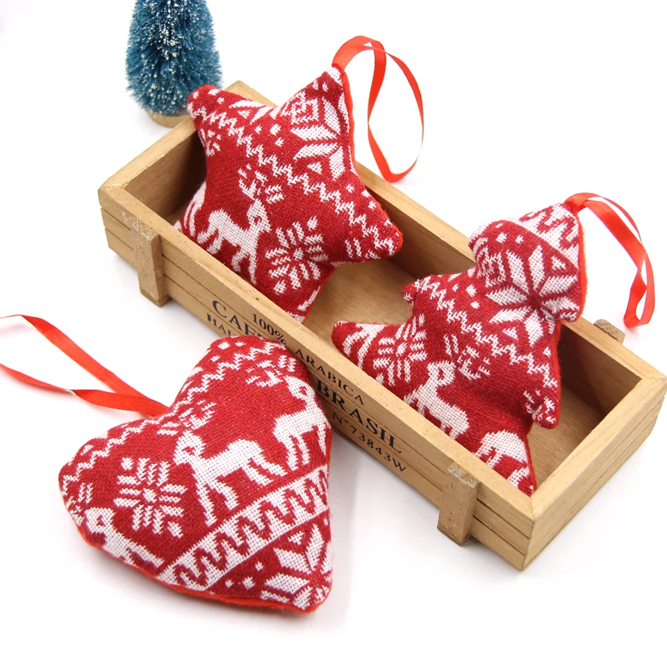 1PC DIY Red Heart&Star&Tree Ornaments Christmas Pendant Ornaments For Xmas Tree Decorations Kids Gift Christmas Party Supplies