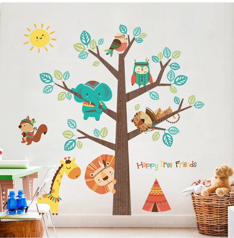 150*138 см мультфильм животных дети стены стикеры DIY милые животные друзья детская комната Домашний декор клей плакат