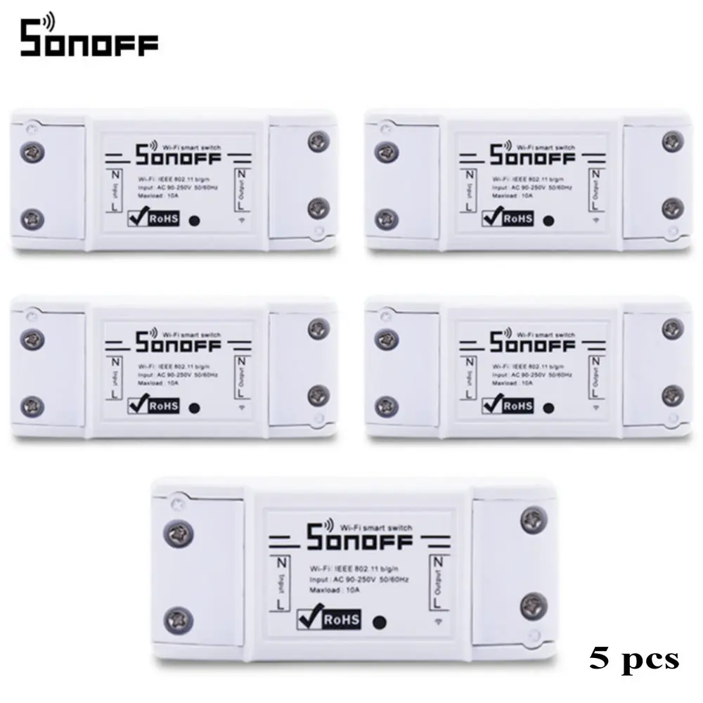 Sonoff умный пульт дистанционного управления wifi переключатель домашней автоматизации беспроводной светильник 10A для Android, iOS - Комплект: 5pcs