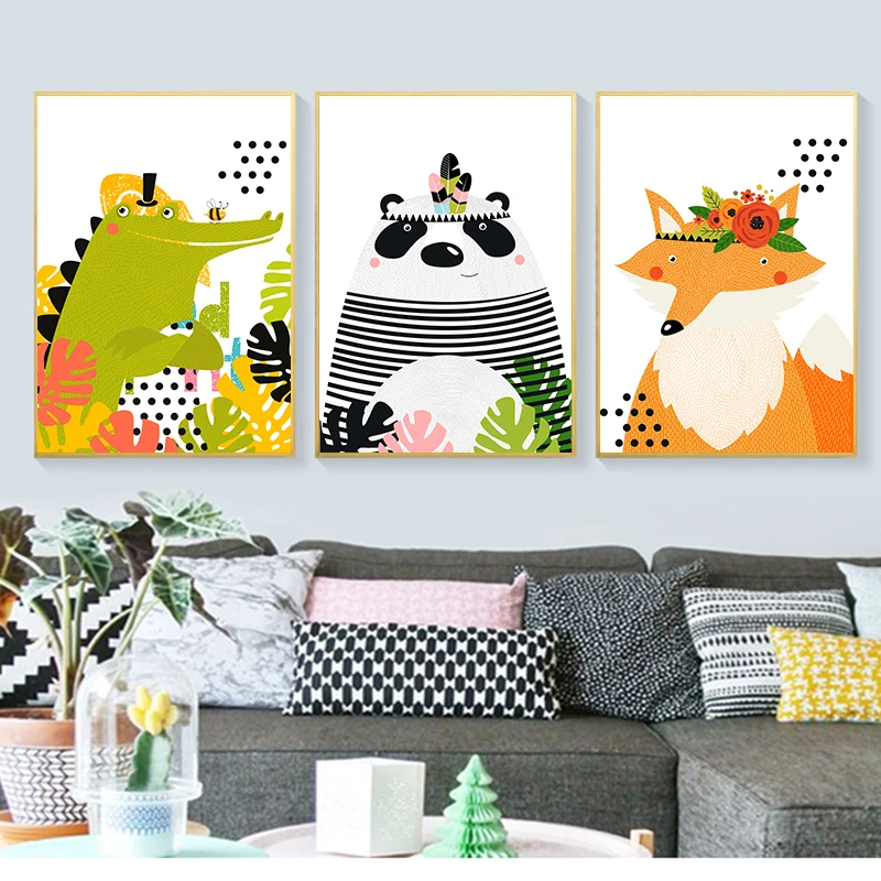 Абстрактный мультфильм панда лиса каваи холст картина Печать постер Детская